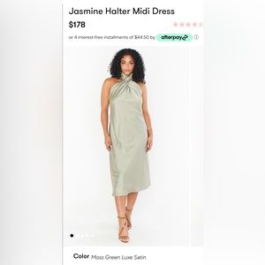 Show Me Your MUMU - Jasmine Halter Midi Dress - XS Moss Green Luxe Satin
